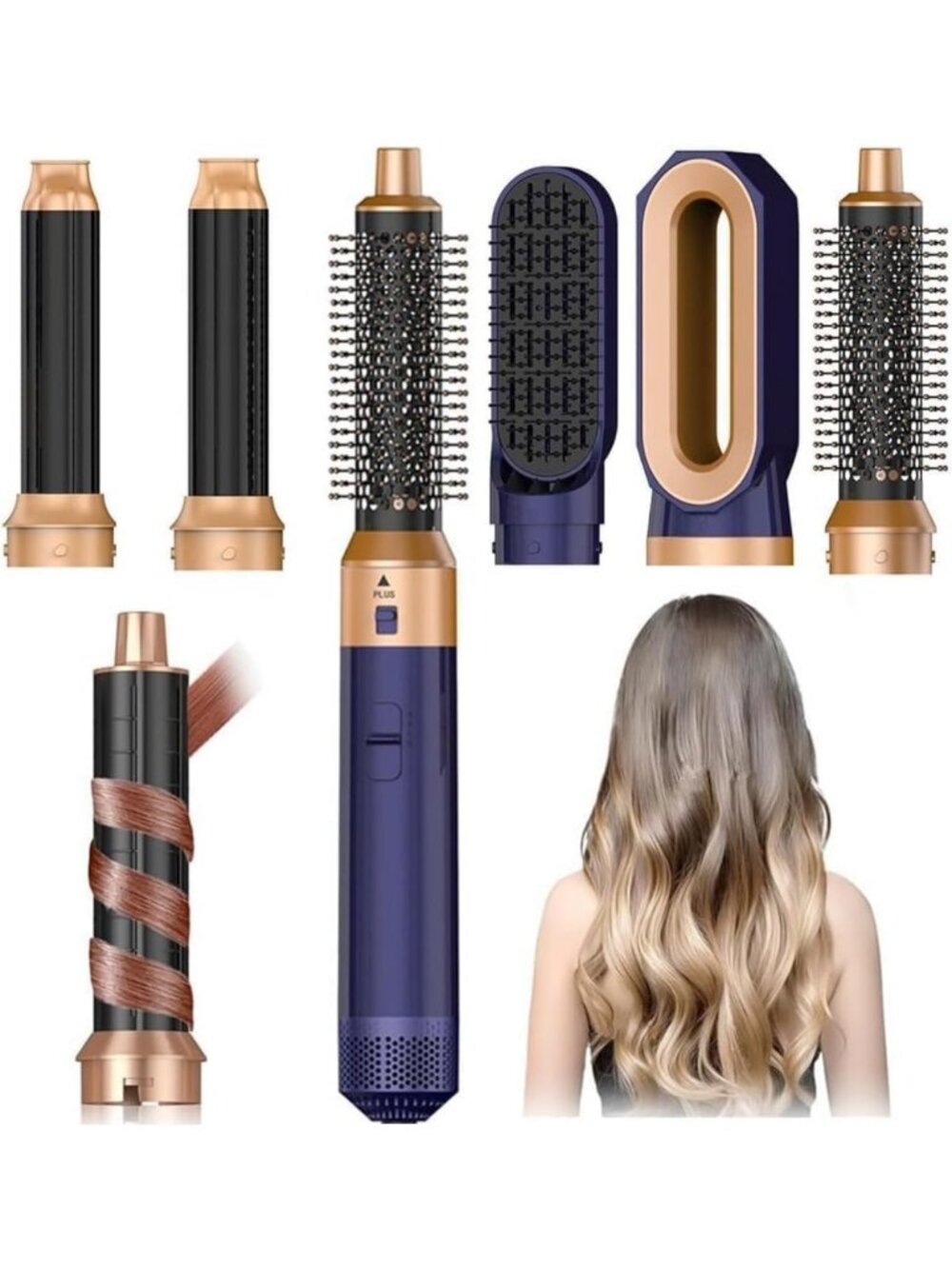 5-in-1 Hot Air Brush & Curling Iron, High-Speed Hair Dryer with Negative Ions
